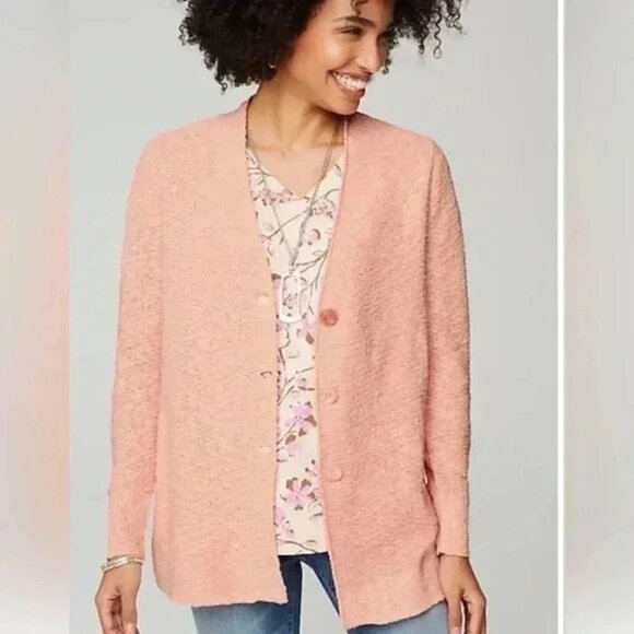 J. Jill Pink Macaro Textured Button Down Cardigan L - Picture 2 of 16